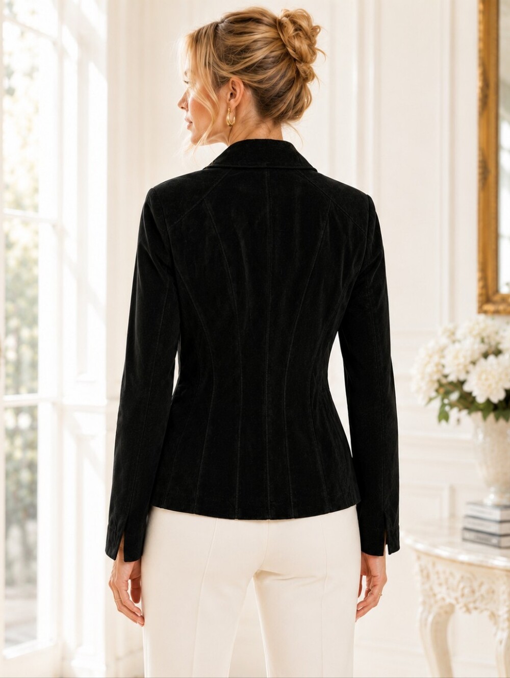 NWT Dennis Basso Black Washable Suede Leather Jacket L Gold Zip - Picture 3 of 11
